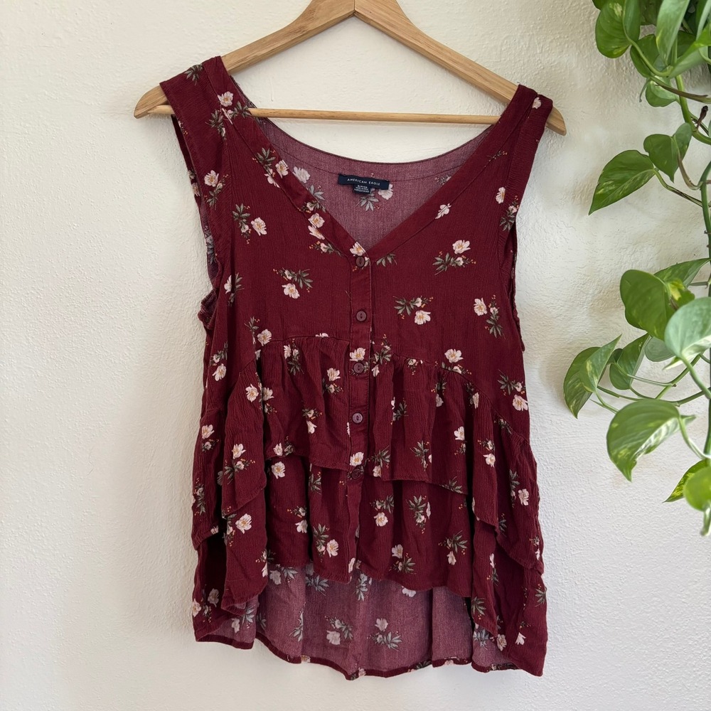 cottagecore coquette flowy burgundy top American eagle size small